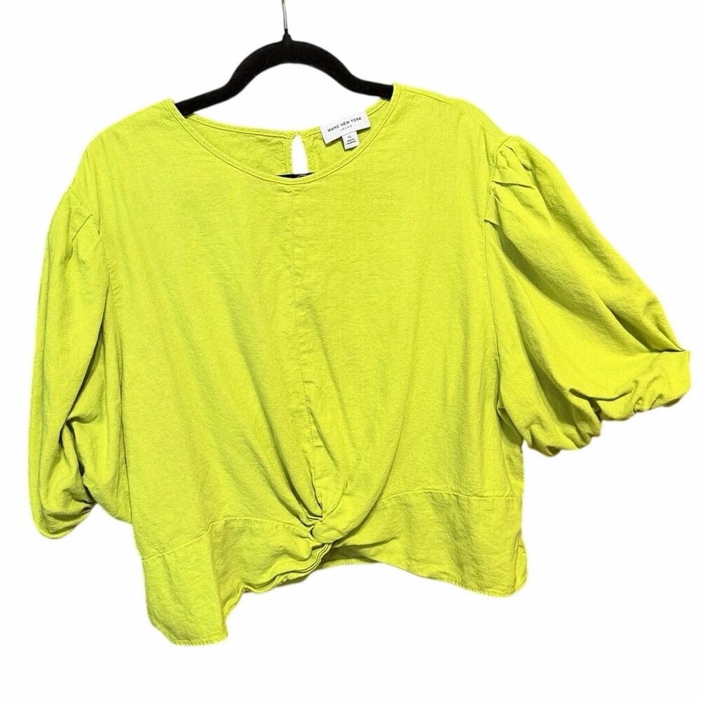 Mark New York cropped chartreuse green puff sleeve cropped blouse top XL dopamin